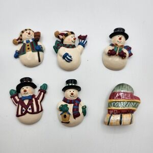 Vintage Resin Snowman Mitten Christmas Winter Brooches Lot Repair Needed Magnets